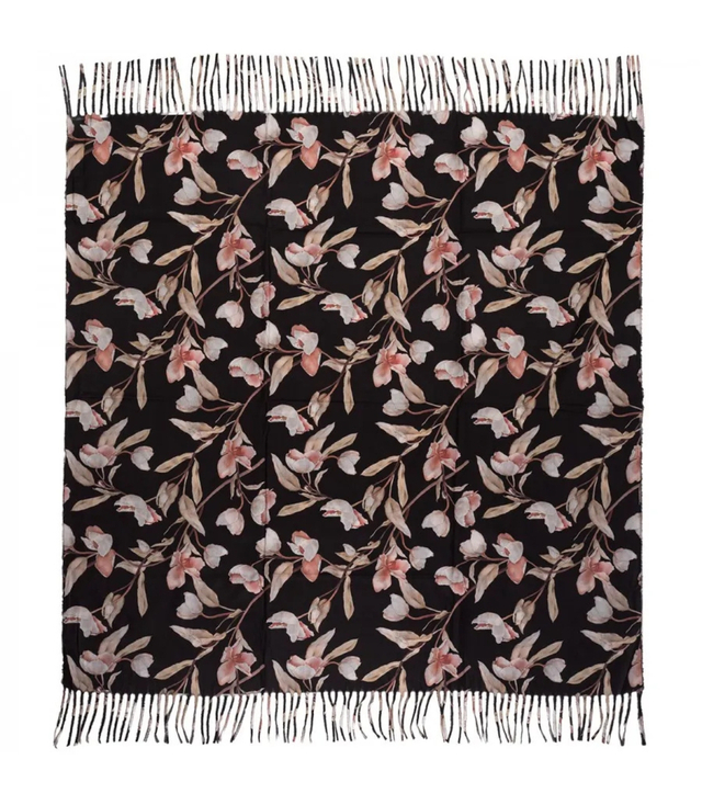 Elegant floral shawl scarf with tassels