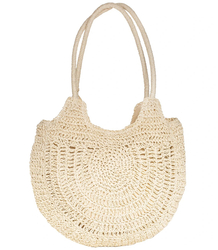 Large round straw beach bag, fully woven
