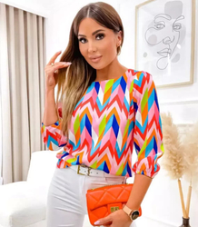 Elegant blouse with a glossy colorful print