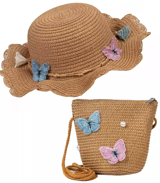 A charming set of hat butterflies flowers + handbag