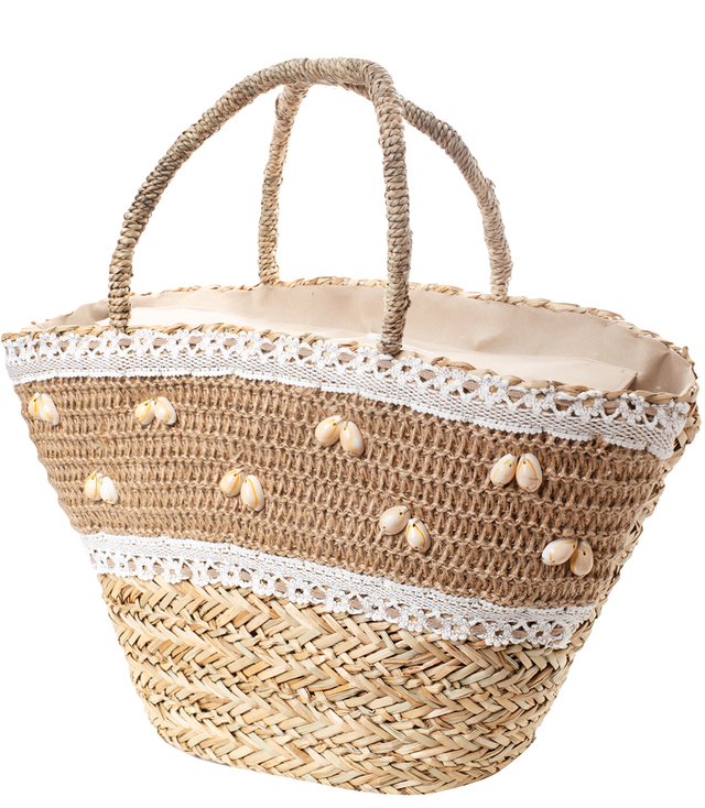 Mega large summer bag braided basket with shell lining