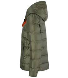 Short quilted transitional jacket with a hood