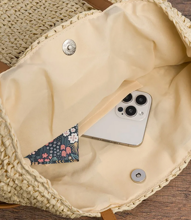 Torebka shopper boho z plecionki z troczkami i podszewką