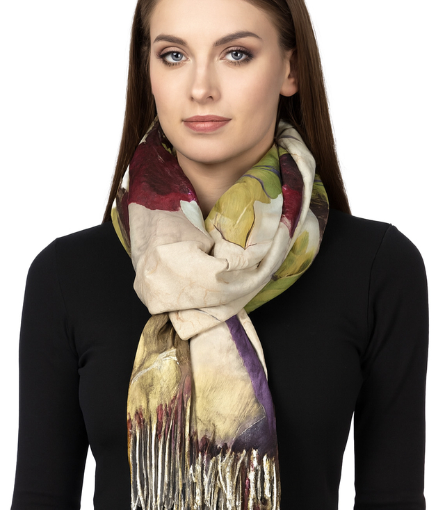 Square shawl scarf for women with tassels AGRAFKA