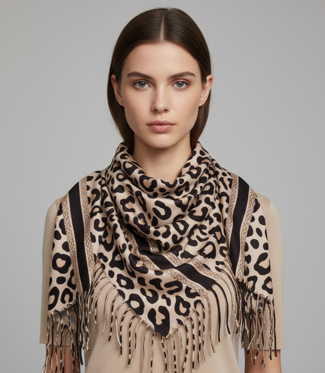 Fashionable scarf panther scarf elegant scarf with tassels