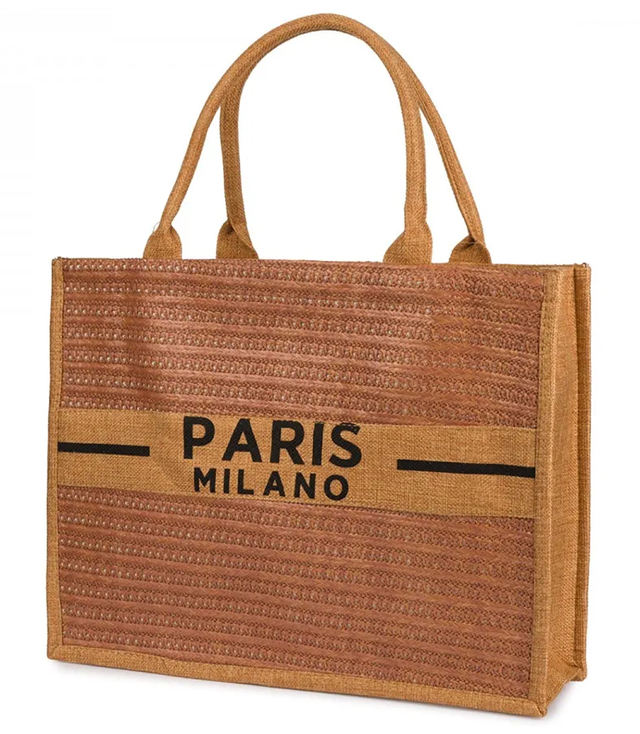 PARIS MILANO braided shopper bag for summer beach large eco bag