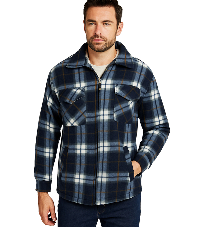Warm fleece checked men's shirt insulated with faux fur