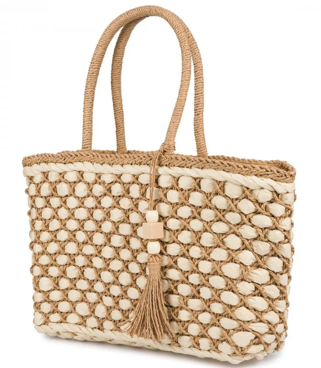 Large basket, summer bag, soft woven handbag with tassel