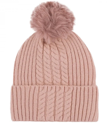 Warm women's cap with pom-pom and interesting weave autumn winter hat 