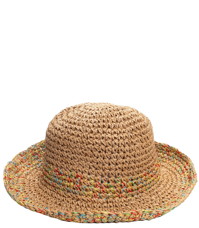 Straw hat colorful plaid BUCKET HAT
