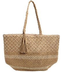 Large basket, summer bag, soft woven handbag with tassel