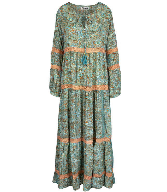 Long, airy ethnic dress with colorful patterns, MILANO silk