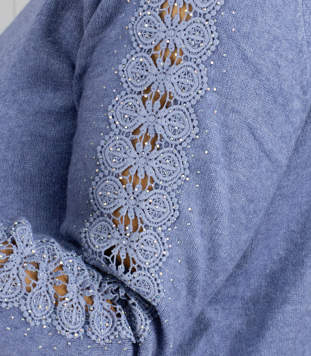 Knit dress with openwork sleeves and pockets