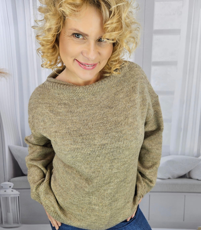 Warm women's oversize sweater boat neckline MARLENA