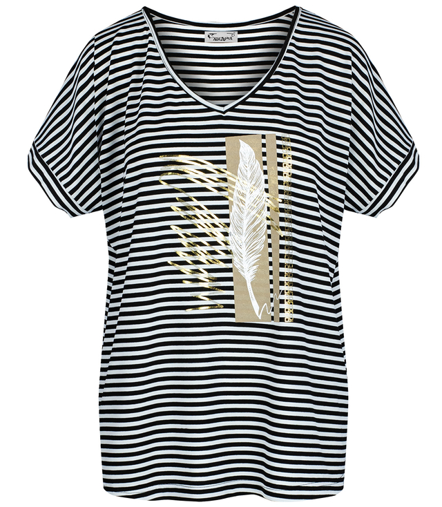 Striped short-sleeved T-shirt with a gold SELENNA print