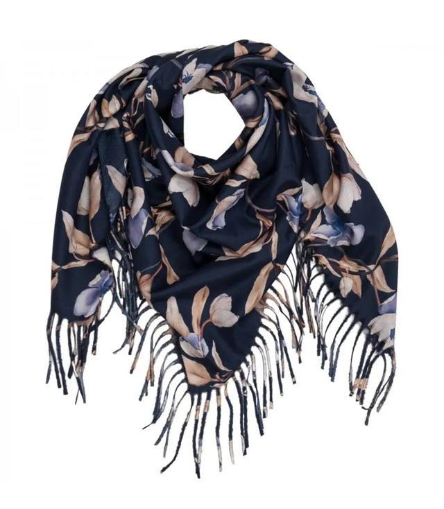 Elegant floral shawl scarf with tassels