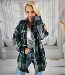 Loose, warm, checkered women's shirt. Longer back CLARE