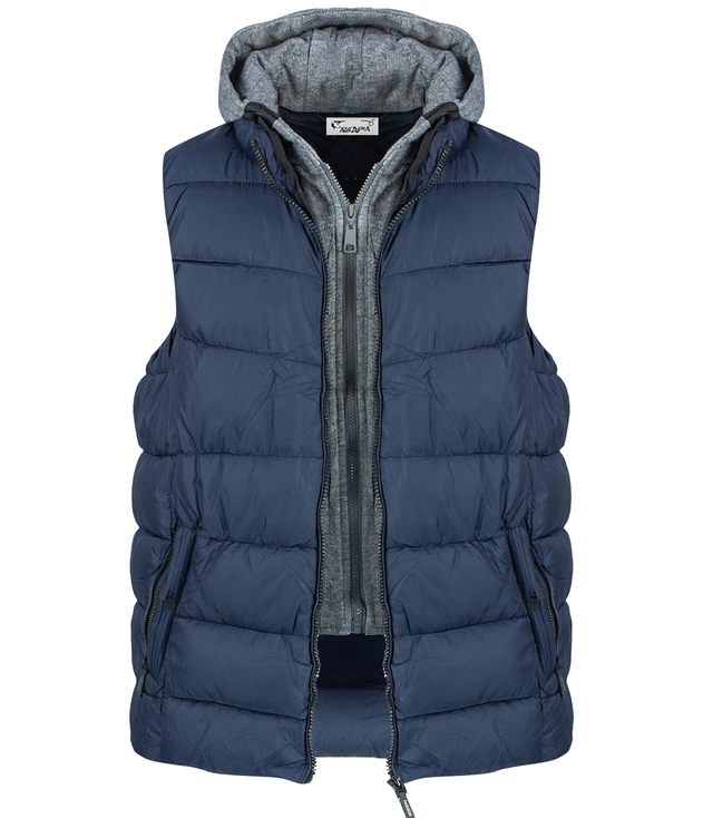 Short sleeveless men's quilted vest with tracksuit hood