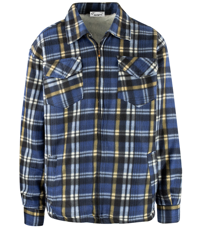 Warm fleece checked men's shirt insulated with faux fur