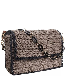 Elegancka torebka na łańcuszku pleciona z rafii
