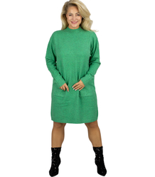 Knit dress with openwork sleeves and pockets