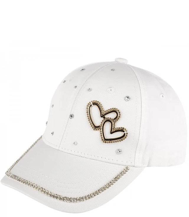 Children's baseball cap decorated with zircons and hearts