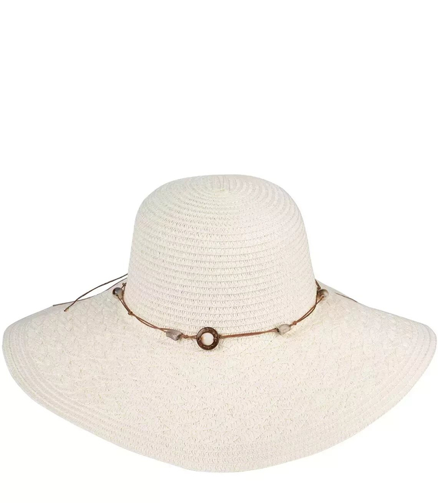 Women's straw hat with pebbles large brim