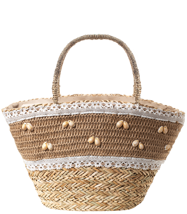 Mega large summer bag braided basket with shell lining