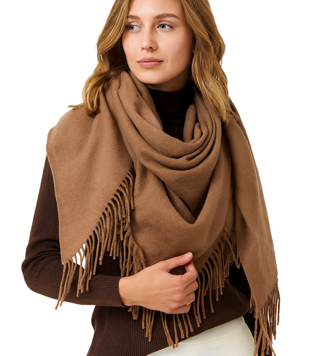 One-color shawl shlik scarf with fringe GRACE