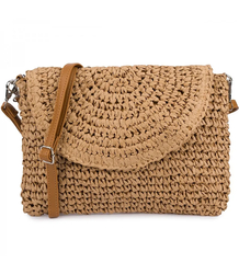 Stylish small raffia shoulder clutch bag with braided 2 straps