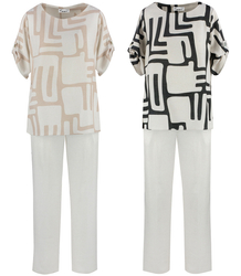 A loose set of trousers, a blouse with geometric patterns, viscose MONTANA