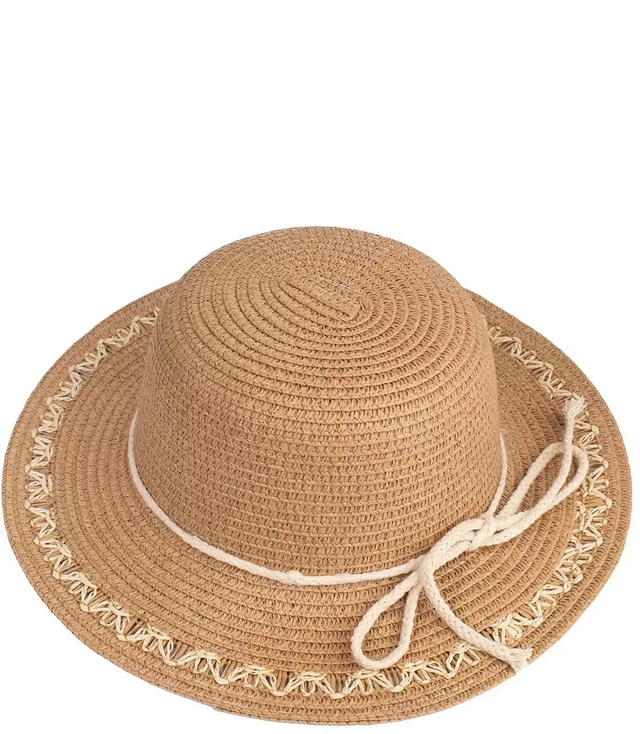 Braided raffia straw hat with drawstring