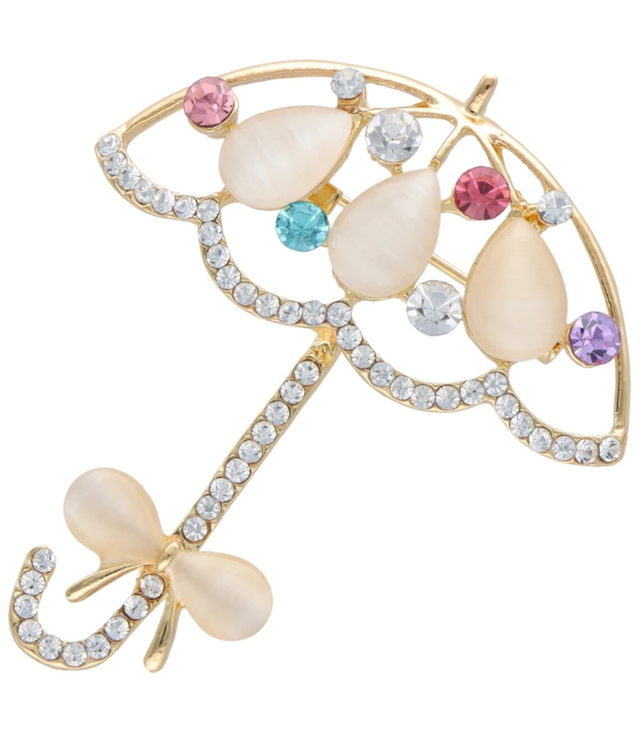 Decorative brooch with zircons umbrella gold