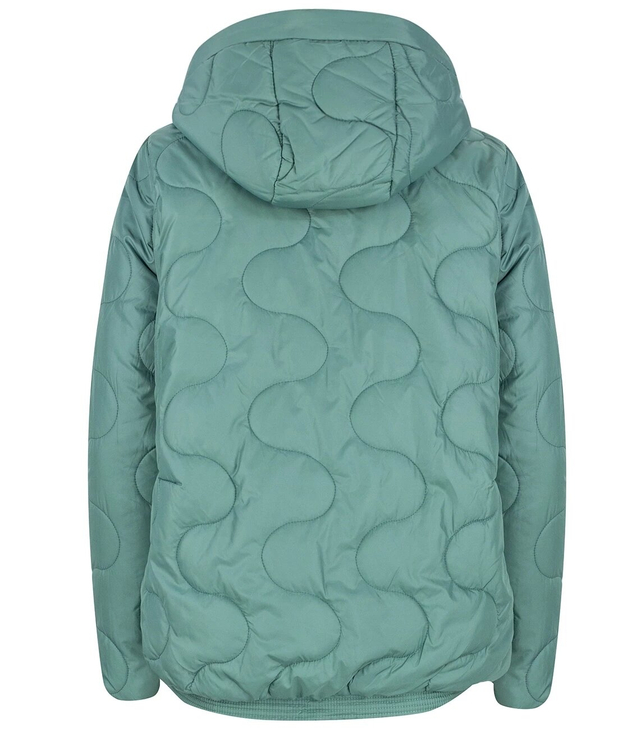 Short quilted transitional jacket with stand-up collar