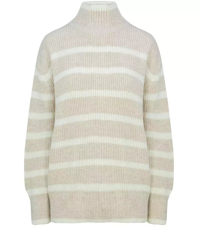 Super fashionable striped turtleneck knitted sweater