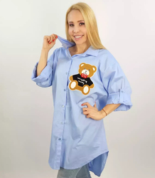Long shirtdress shirt tunic with a teddy bear