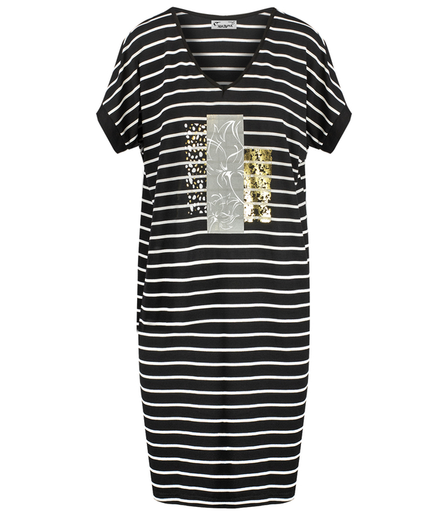 SUZANA V-neck dress with nautical stripes and a print