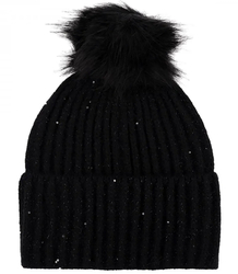 Warm women's cap with pom-pom and sequins autumn winter hat 