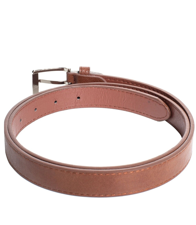 Smooth women's eco leather belt with silver buckle 2.3 cm