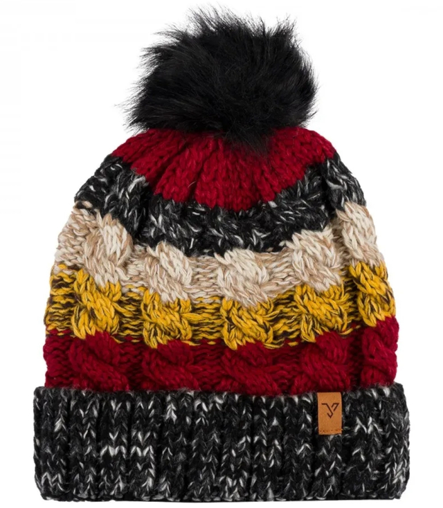 Warm women's cap with pompon winter autumn colorful stripes