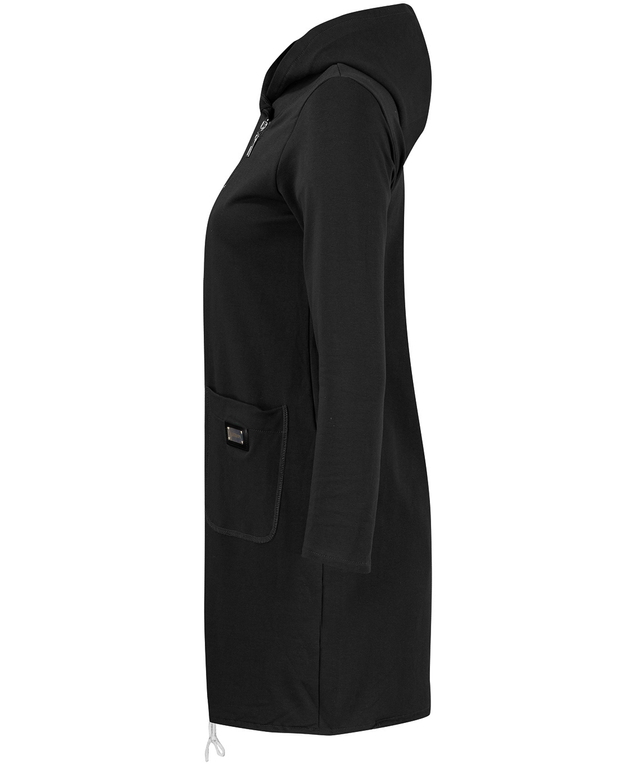 Thin long sweatshirt with diagonal zipper and hood LILIANA