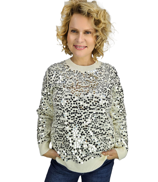 Warm women's sweater front with large sequins fashionable ALEXIS