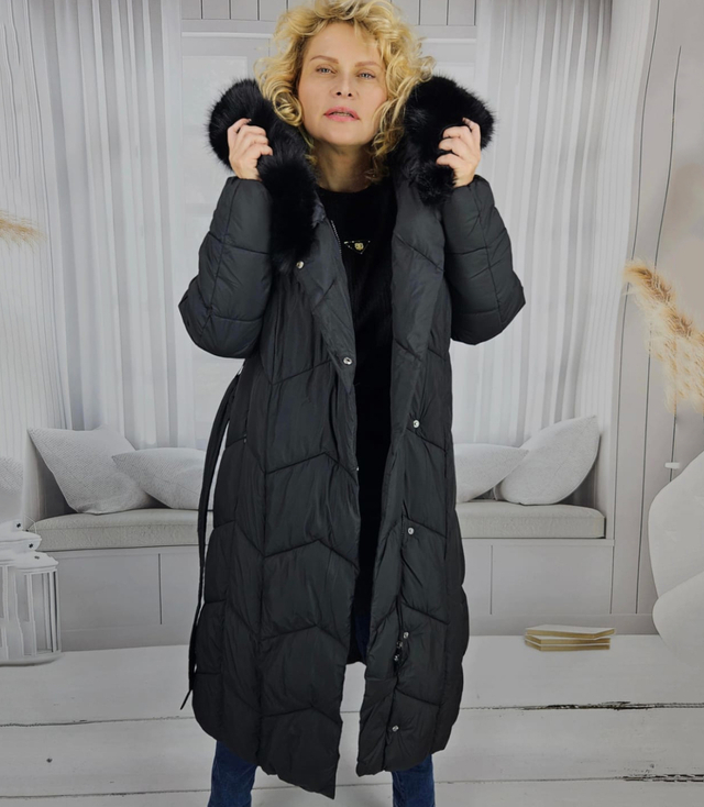 Long quilted winter warm coat with hood KELLY