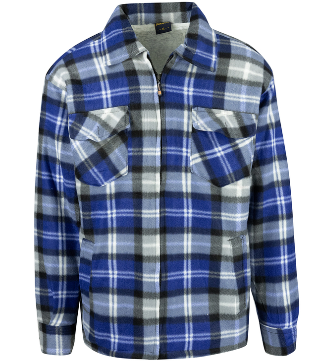 Warm fleece checked men's shirt insulated with faux fur