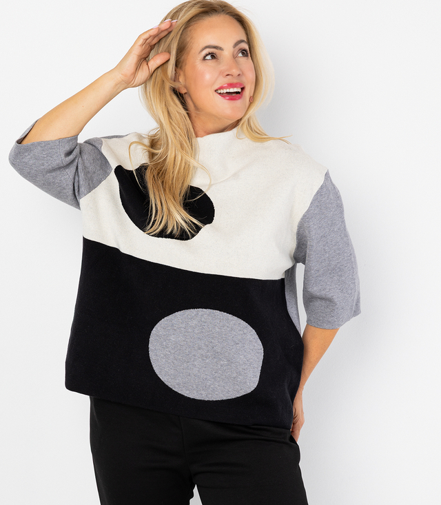 Elegant sweater with half turtleneck and geometric pattern DOT ART