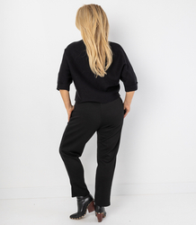 Elegant batwing sweater with half turtleneck and embroidered flowers ABSTRACT BLOOM