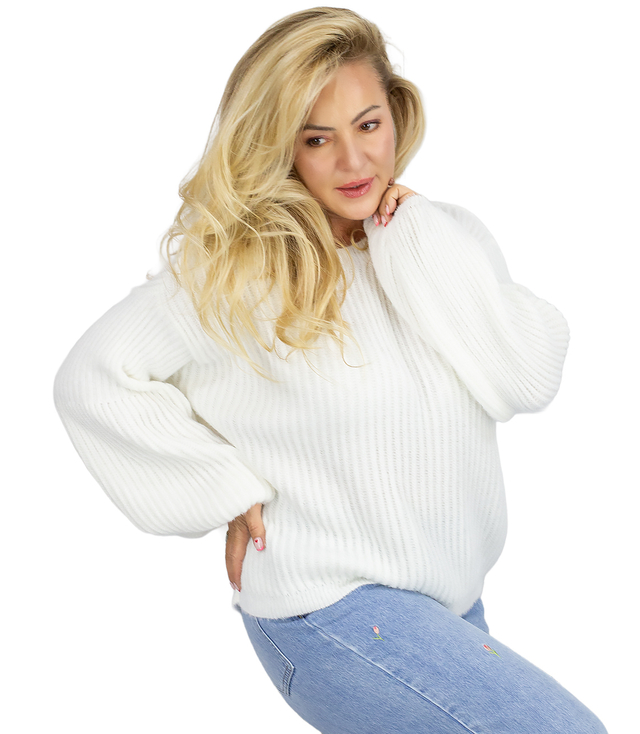 Striped sweater made of soft puffy sleeve material