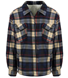 Warm fleece checked men's shirt insulated with faux fur