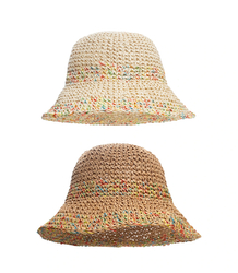 Straw hat colorful plaid BUCKET HAT