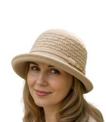 Women's hat with decorative strap and buckle